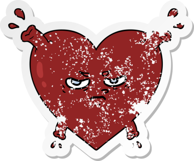 Bir insan tarafından çizilmiş karikatür bir kalbin sıkıntılı çıkartması.