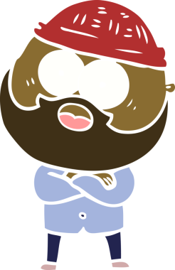 Düz renkli çizgi film sakallı adam bir insan tarafından çizilmiş.