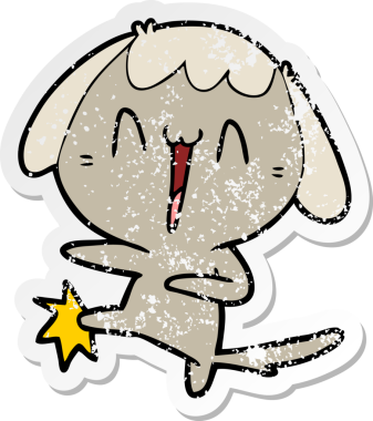 Bir insan tarafından çizilmiş, gülen köpek tekmesinin sıkıntılı çıkartması.