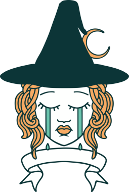 Retro Dövme Tarzı Ağlayan İnsan Cadısı Bir insan tarafından çizilmiş pankartıyla