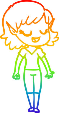 Gökkuşağı gradyan çizgisi mutlu çizgi film kızı bir insan tarafından çizilmiş.