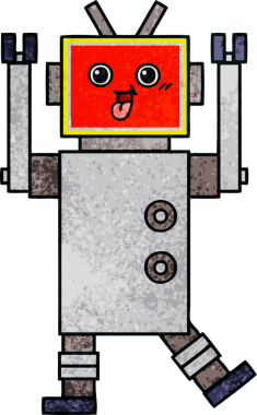 Bir insan tarafından çizilmiş bir robotun retro grunge dokusu