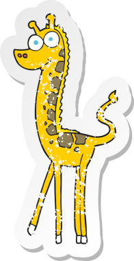 Bir insan tarafından çizilmiş karikatür zürafasının geriletilmiş yapıştırması.