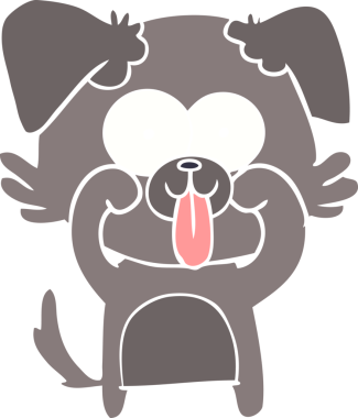 Düz renkli çizgi film köpeğinin dili bir insan tarafından çizilmiş.