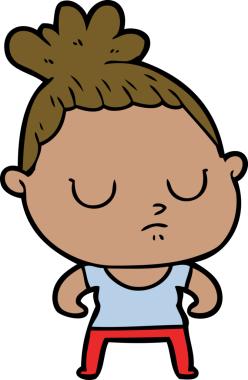 Bir insan tarafından çizilmiş sakin bir kadın çizgi filmi.