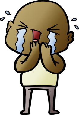 Bir insan tarafından çizilmiş ağlayan kel bir adam.