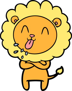 Bir insan tarafından çizilmiş mutlu çizgi film aslanı.