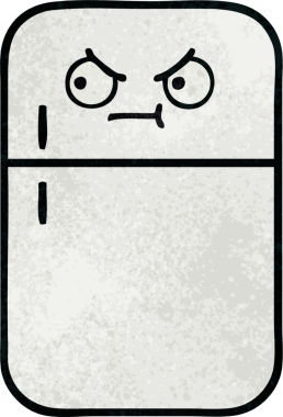 Bir insan tarafından çizilmiş buzdolabının retro grunge desenli karikatürü.