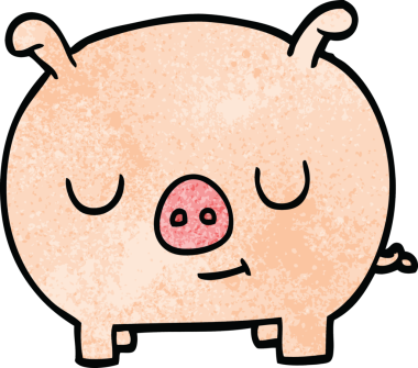 Bir insan tarafından çizilmiş mutlu domuz.