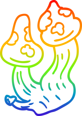 Bir insanın çizdiği ölümcül mantarların çizdiği gökkuşağı gradyanı çizimi