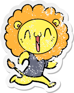 Bir insan tarafından çizilmiş mutlu çizgi film aslanının sıkıntılı çıkartması.