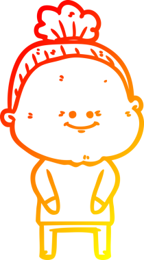 Bir insan tarafından çizilmiş mutlu, yaşlı bir kadının sıcak çizgi çizimi.