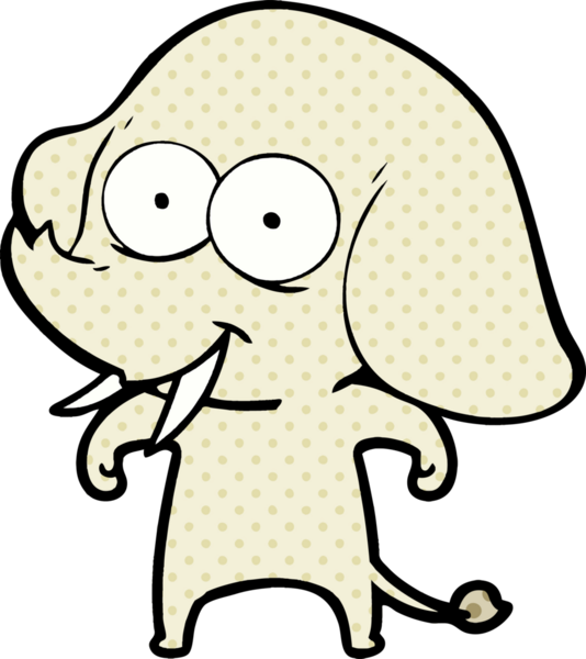 Bir insan tarafından çizilmiş mutlu bir fil.