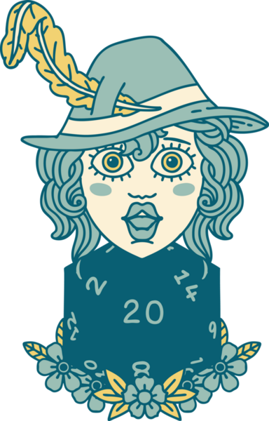 Bir insan tarafından çizilmiş 20 zarlı Retro Dövme Tarzı insan ozanı