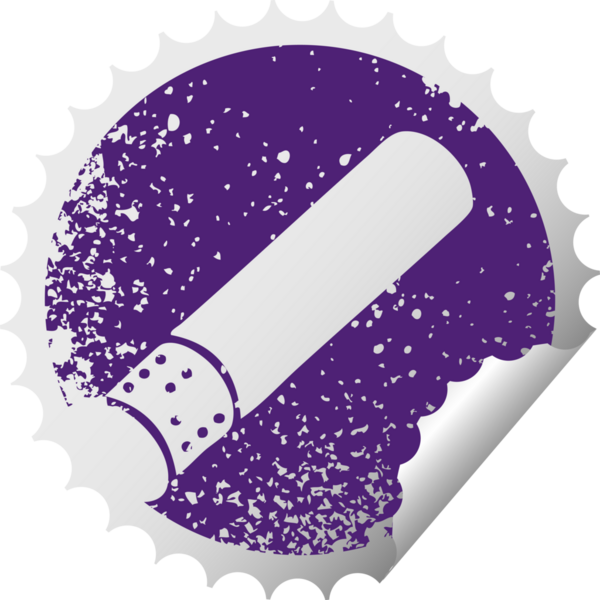 Bir insan tarafından çizilmiş sigara çubuğunun sıkıntılı, dairesel soyma etiketi.