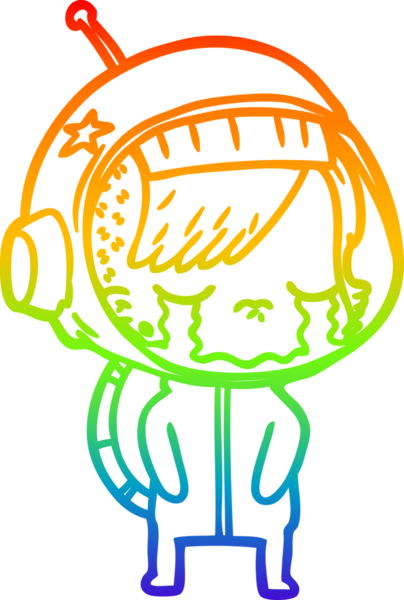 Gökkuşağı gradyan çizgi çizimi bir insan tarafından çizilmiş ağlayan astronot kız