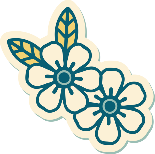 Bir insan tarafından çizilmiş geleneksel çiçek stiliyle dövme çıkartması.