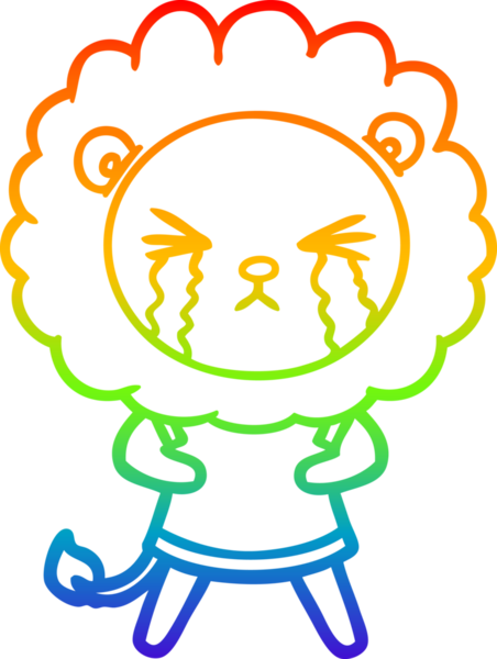 Bir insan tarafından çizilmiş ağlayan bir aslanın çizgi çizimi.