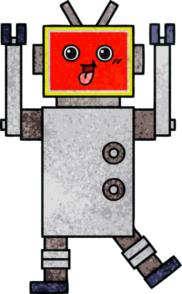 Bir insan tarafından çizilmiş bir robotun retro grunge dokusu