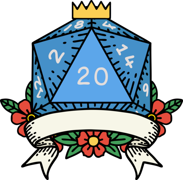 Retro Dövme Biçimi Doğal 20 kritik vuruş D20 zar bir insan tarafından çizildi