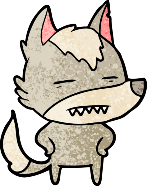 Bir insan tarafından çizilen dişleri gösteren bir kurt çizgi filmi.