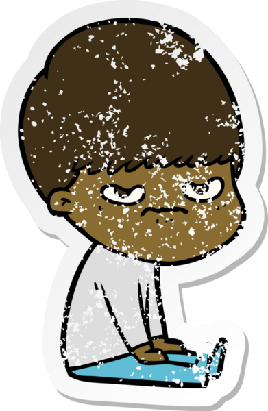 Bir insan tarafından çizilmiş bir çizgi film çocuğunun sıkıntılı çıkartması.