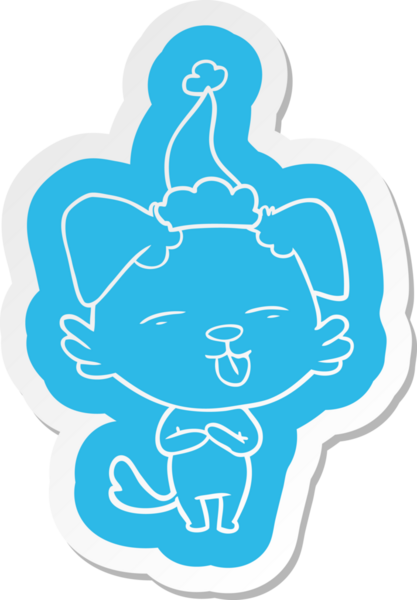 Bir insan tarafından çizilmiş Noel Baba şapkası takan köpek çıkartması.