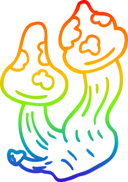 Bir insanın çizdiği ölümcül mantarların çizdiği gökkuşağı gradyanı çizimi