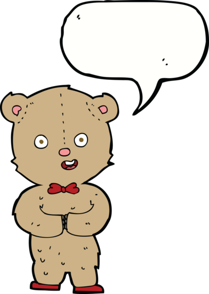 Bir insan tarafından çizilmiş konuşma balonlu oyuncak ayı.