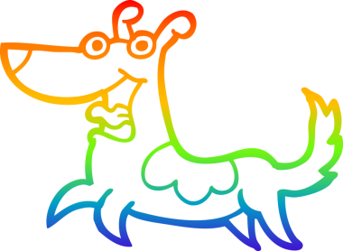 gökkuşağı gradyan çizimi bir insan tarafından çizilmiş mutlu bir köpek karikatürü