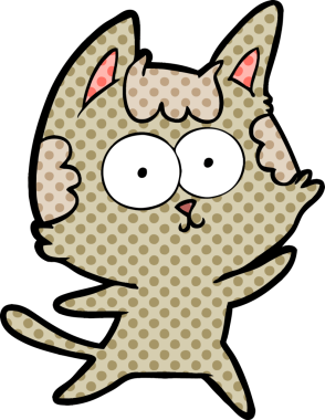 Bir insan tarafından çizilmiş mutlu çizgi film kedisi.