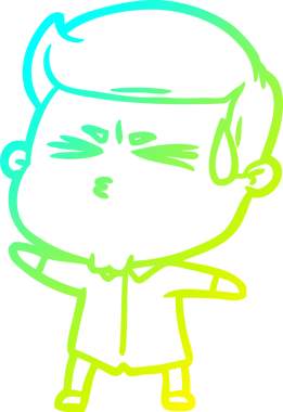 Bir insan tarafından çizilmiş terleyen bir çizgi film karakteri çizimi.