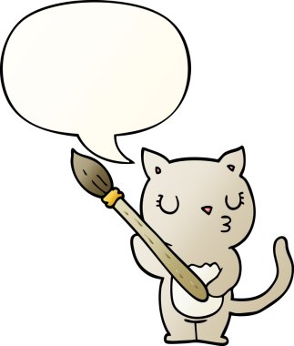 Bir insan tarafından çizilmiş yumuşak eğimli konuşma baloncuklu şirin çizgi film kedisi.