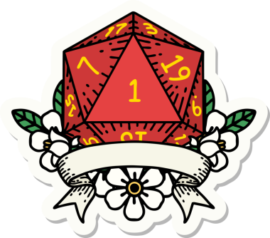 Bir insan tarafından çizilmiş doğal bir d20 zar etiketi.