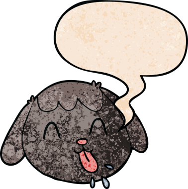 Bir insan tarafından çizilmiş eski tarz konuşma baloncuğu ile çizgi film köpek yüzü