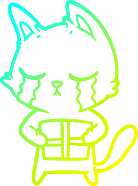 Soğuk gradyan çizgisi, elinde bir insan tarafından çizilmiş Noel hediyesini tutan ağlayan bir çizgi film kedisinin çizimi.