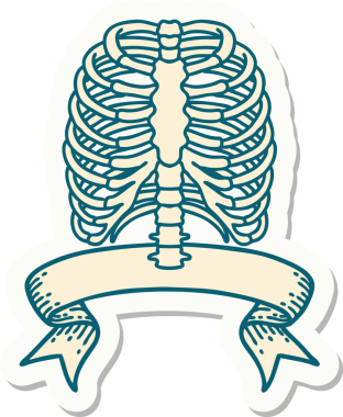 Bir insan tarafından çizilmiş göğüs kafesinin pankartına sahip dövme stili.