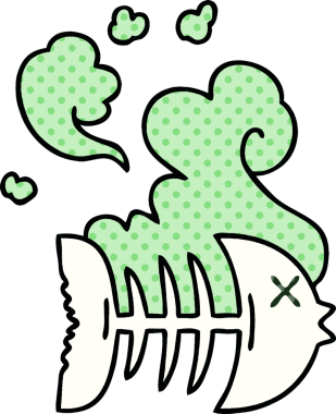 Bir insan tarafından çizilmiş garip çizgi roman tarzı ölü balık.