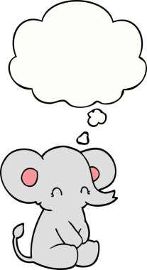 Bir insan tarafından çizilmiş düşünce baloncuklu şirin bir fil.
