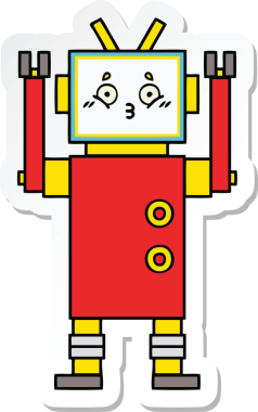 Bir insan tarafından çizilmiş şirin çizgi film robotunun çıkartması.