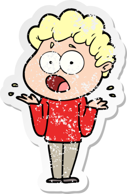 Bir insan tarafından çizilen şaşkınlık içinde soluk soluğa kalmış bir çizgi film karakterinin sıkıntılı çıkartması.