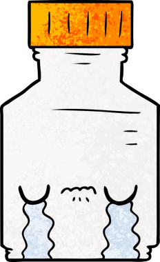 Bir insan tarafından çizilmiş karikatür hapı kavanozu.