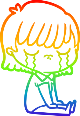 Gökkuşağı gradyan çizimi bir insan tarafından çizilmiş ağlayan bir çizgi kadın çizimi