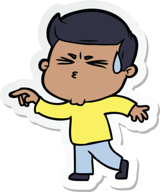 Bir insan tarafından çizilmiş terleyen bir karikatür adamın çıkartması.