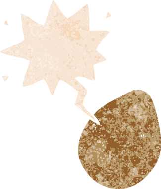 Konuşma baloncuklu çizgi film yumurtası grunge sıkıntılı retro tarzı bir insan tarafından çizilmiş.