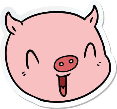 Bir insan tarafından çizilmiş domuz suratlı bir çizgi film çıkartması.