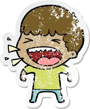 Bir insan tarafından çizilmiş gülen bir karikatür çıkartması.