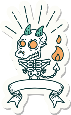 Bir insan tarafından çizilmiş bir dövme stili iskelet şeytan karakterinin çıkartması.