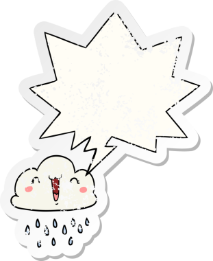 Konuşma baloncuğu olan karikatür fırtına bulutu bir insan tarafından çizilmiş sıkıntılı eski bir çıkartma