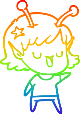 gökkuşağı gradyan çizimi mutlu bir uzaylı kız çizgi filmi bir insan tarafından çizildi